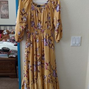 Medium Roolee yellow midi dress with pockets